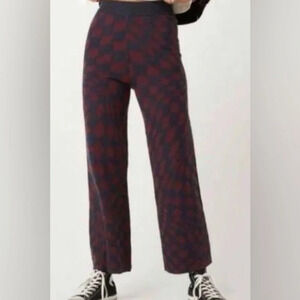Daydreamer Plum Berry Wave Check Pull-On Wide Leg Knit Sweater Pants Size Large